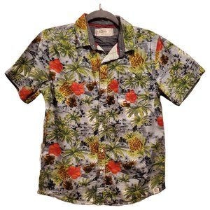 Free Planet Tropical Gray Green Short Sleeve Button Down Shirt Size Large 14/16